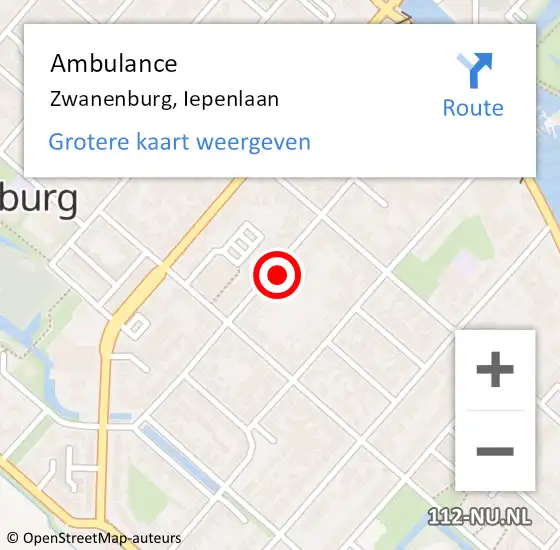 Locatie op kaart van de 112 melding: Ambulance Zwanenburg, Iepenlaan op 22 april 2024 19:51