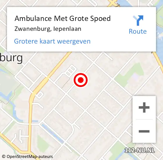 Locatie op kaart van de 112 melding: Ambulance Met Grote Spoed Naar Zwanenburg, Iepenlaan op 22 april 2024 19:52