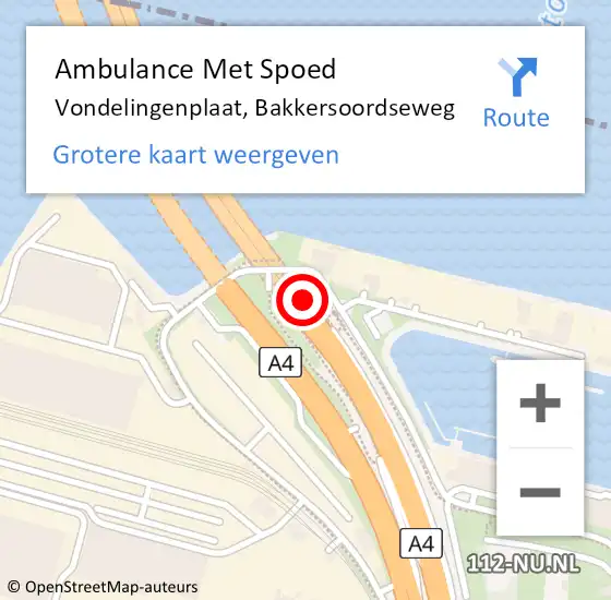 Locatie op kaart van de 112 melding: Ambulance Met Spoed Naar Pernis, Bakkersoordseweg op 22 april 2024 19:56