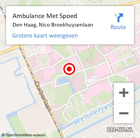 Locatie op kaart van de 112 melding: Ambulance Met Spoed Naar Den Haag, Nico Broekhuysenlaan op 22 april 2024 20:04