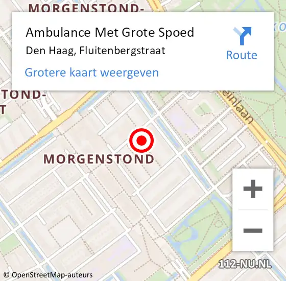 Locatie op kaart van de 112 melding: Ambulance Met Grote Spoed Naar Den Haag, Fluitenbergstraat op 22 april 2024 20:07