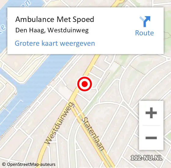 Locatie op kaart van de 112 melding: Ambulance Met Spoed Naar Den Haag, Westduinweg op 22 april 2024 20:11
