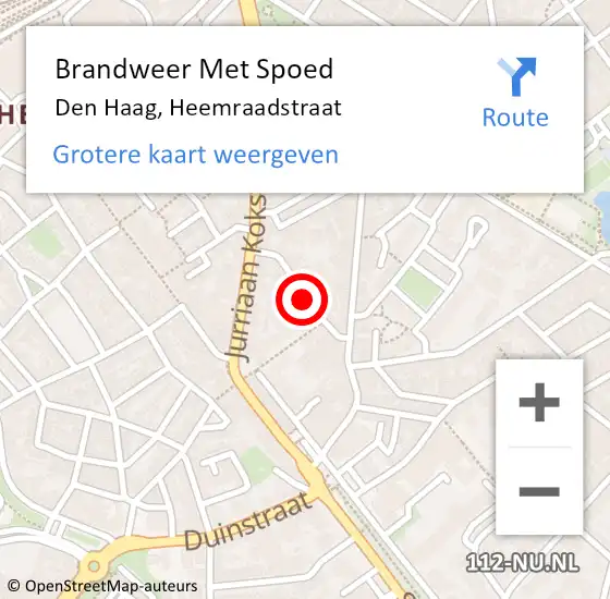 Locatie op kaart van de 112 melding: Brandweer Met Spoed Naar Den Haag, Heemraadstraat op 22 april 2024 20:29