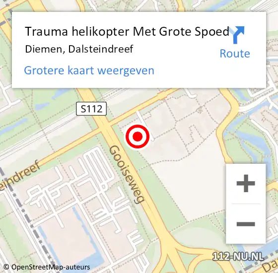 Locatie op kaart van de 112 melding: Trauma helikopter Met Grote Spoed Naar Diemen, Dalsteindreef op 22 april 2024 20:31