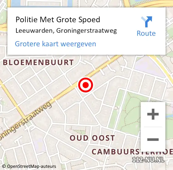 Locatie op kaart van de 112 melding: Politie Met Grote Spoed Naar Leeuwarden, Groningerstraatweg op 22 april 2024 21:00