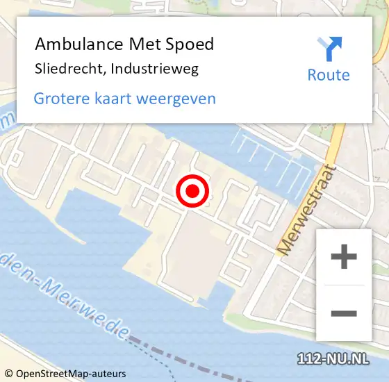 Locatie op kaart van de 112 melding: Ambulance Met Spoed Naar Sliedrecht, Industrieweg op 22 april 2024 21:02