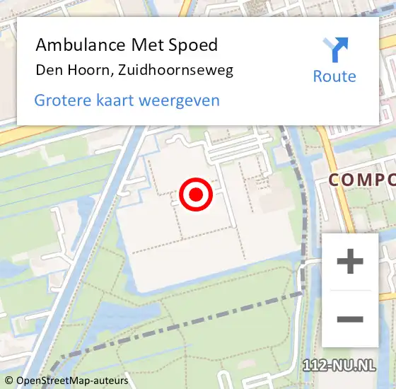 Locatie op kaart van de 112 melding: Ambulance Met Spoed Naar Den Hoorn, Zuidhoornseweg op 22 april 2024 21:18