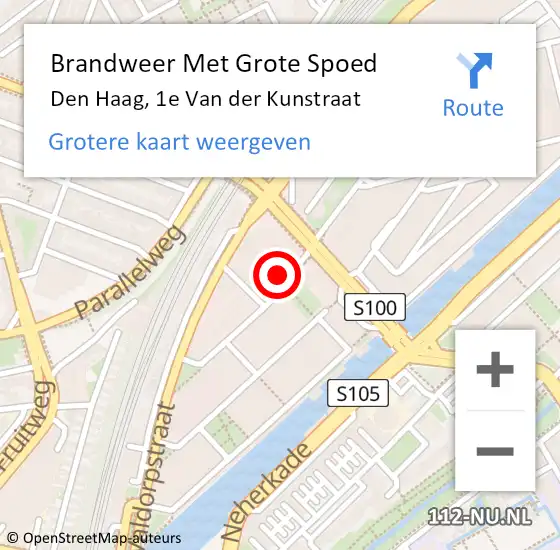 Locatie op kaart van de 112 melding: Brandweer Met Grote Spoed Naar Den Haag, 1e Van der Kunstraat op 22 april 2024 21:24
