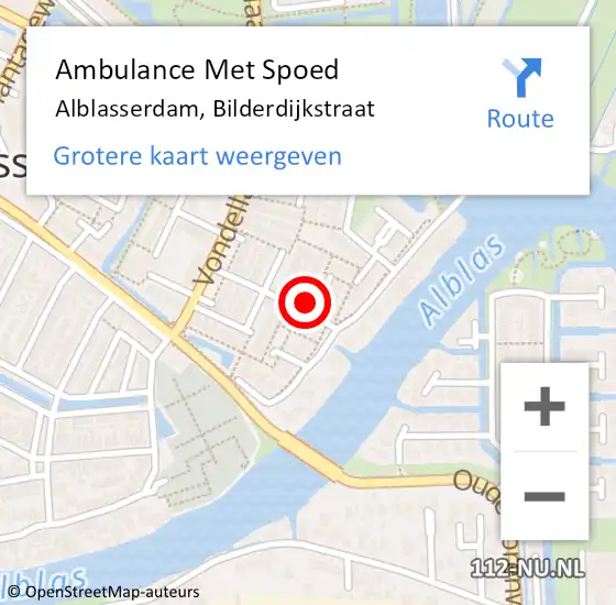 Locatie op kaart van de 112 melding: Ambulance Met Spoed Naar Alblasserdam, Bilderdijkstraat op 22 april 2024 21:26