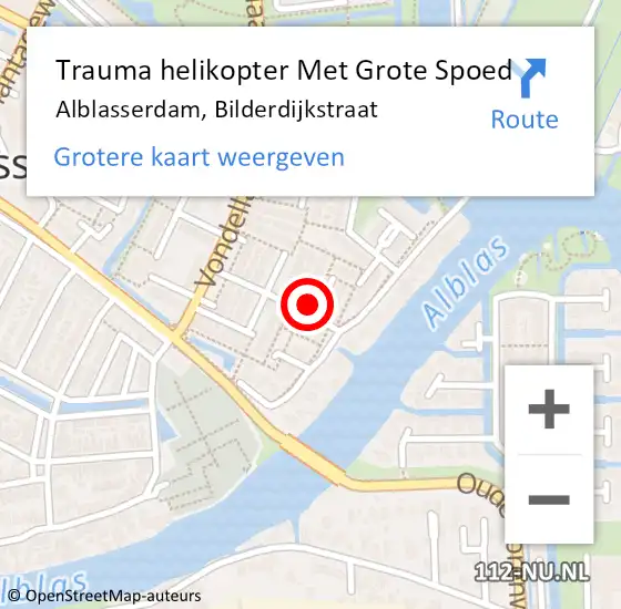 Locatie op kaart van de 112 melding: Trauma helikopter Met Grote Spoed Naar Alblasserdam, Bilderdijkstraat op 22 april 2024 21:29
