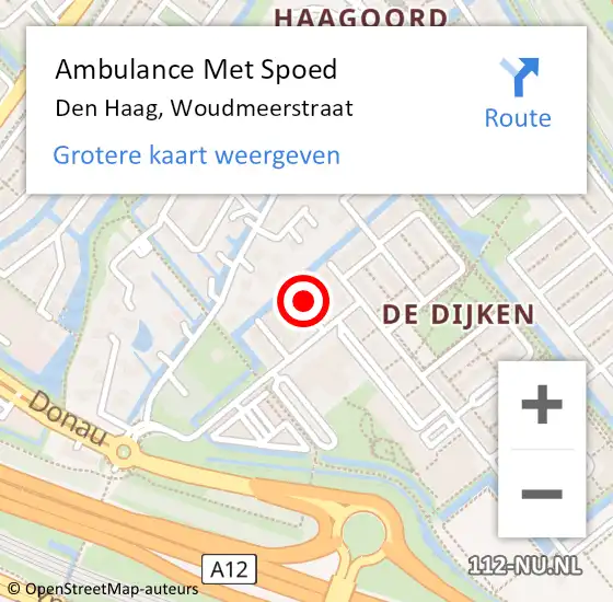 Locatie op kaart van de 112 melding: Ambulance Met Spoed Naar Den Haag, Woudmeerstraat op 22 april 2024 21:31
