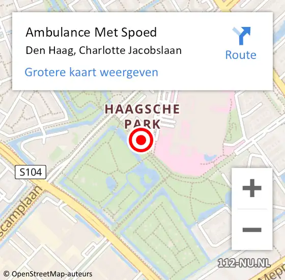 Locatie op kaart van de 112 melding: Ambulance Met Spoed Naar Den Haag, Charlotte Jacobslaan op 22 april 2024 21:33