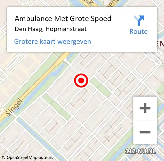Locatie op kaart van de 112 melding: Ambulance Met Grote Spoed Naar Den Haag, Hopmanstraat op 22 april 2024 21:34