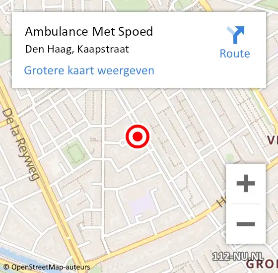 Locatie op kaart van de 112 melding: Ambulance Met Spoed Naar Den Haag, Kaapstraat op 22 april 2024 21:44
