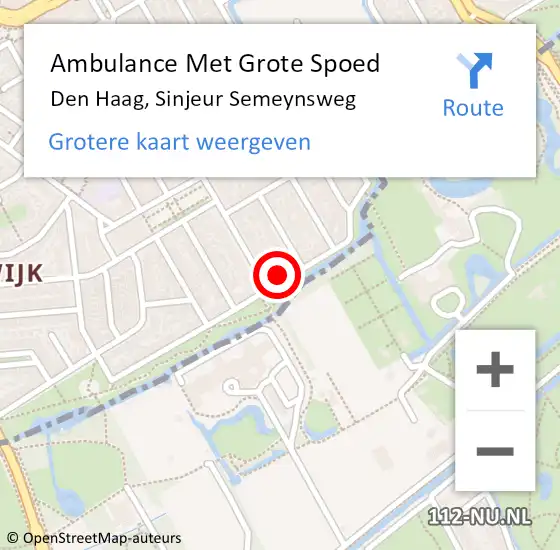 Locatie op kaart van de 112 melding: Ambulance Met Grote Spoed Naar Den Haag, Sinjeur Semeynsweg op 22 april 2024 21:54