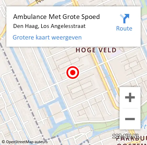 Locatie op kaart van de 112 melding: Ambulance Met Grote Spoed Naar Den Haag, Los Angelesstraat op 22 april 2024 21:54