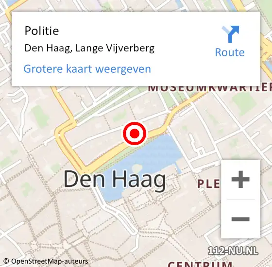 Locatie op kaart van de 112 melding: Politie Den Haag, Lange Vijverberg op 22 april 2024 21:57