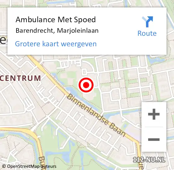 Locatie op kaart van de 112 melding: Ambulance Met Spoed Naar Barendrecht, Marjoleinlaan op 22 april 2024 22:03