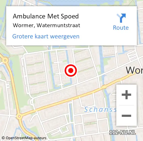 Locatie op kaart van de 112 melding: Ambulance Met Spoed Naar Wormer, Watermuntstraat op 22 april 2024 22:28