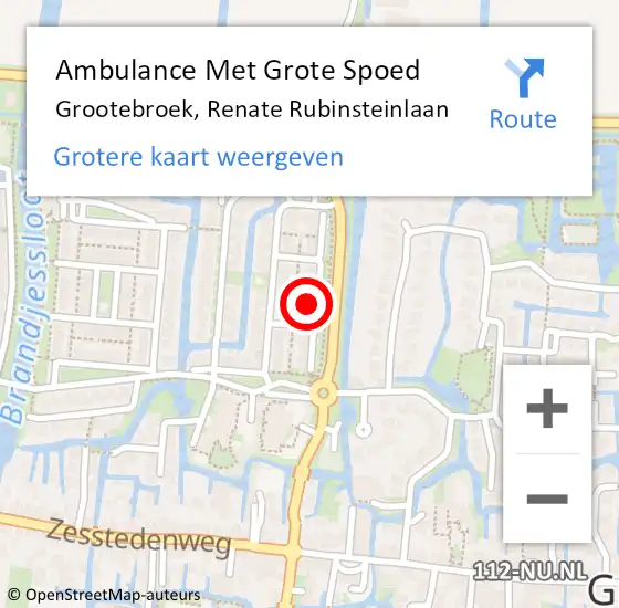 Locatie op kaart van de 112 melding: Ambulance Met Grote Spoed Naar Grootebroek, Renate Rubinsteinlaan op 22 april 2024 22:31