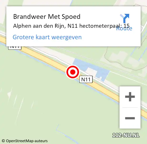 Locatie op kaart van de 112 melding: Brandweer Met Spoed Naar Alphen aan den Rijn, N11 hectometerpaal: 15 op 22 april 2024 22:37