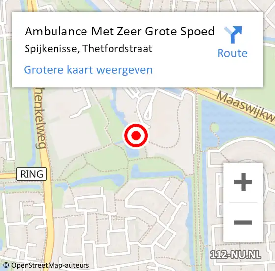 Locatie op kaart van de 112 melding: Ambulance Met Zeer Grote Spoed Naar Spijkenisse, Thetfordstraat op 22 april 2024 23:53