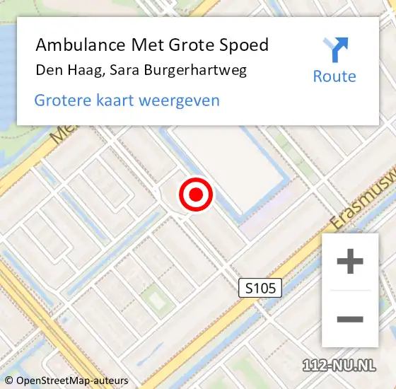Locatie op kaart van de 112 melding: Ambulance Met Grote Spoed Naar Den Haag, Sara Burgerhartweg op 22 april 2024 23:58