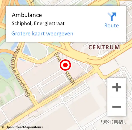 Locatie op kaart van de 112 melding: Ambulance Schiphol, Energiestraat op 23 april 2024 00:13