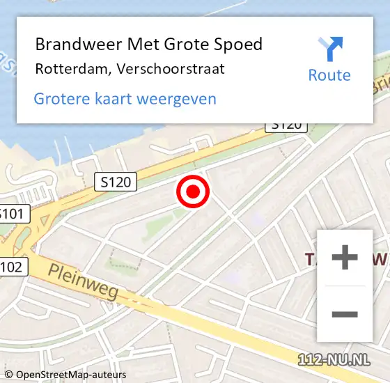 Locatie op kaart van de 112 melding: Brandweer Met Grote Spoed Naar Rotterdam, Verschoorstraat op 23 april 2024 00:59