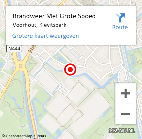 Locatie op kaart van de 112 melding: Brandweer Met Grote Spoed Naar Voorhout, Kievitspark op 23 april 2024 01:04