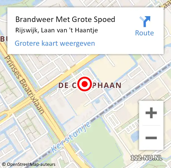 Locatie op kaart van de 112 melding: Brandweer Met Grote Spoed Naar Rijswijk, Laan van 't Haantje op 23 april 2024 02:19