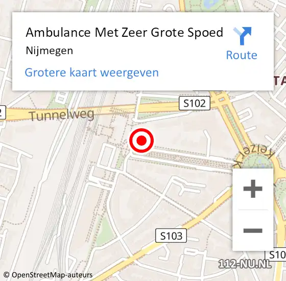 Locatie op kaart van de 112 melding: Ambulance Met Zeer Grote Spoed Naar Nijmegen op 23 april 2024 03:59