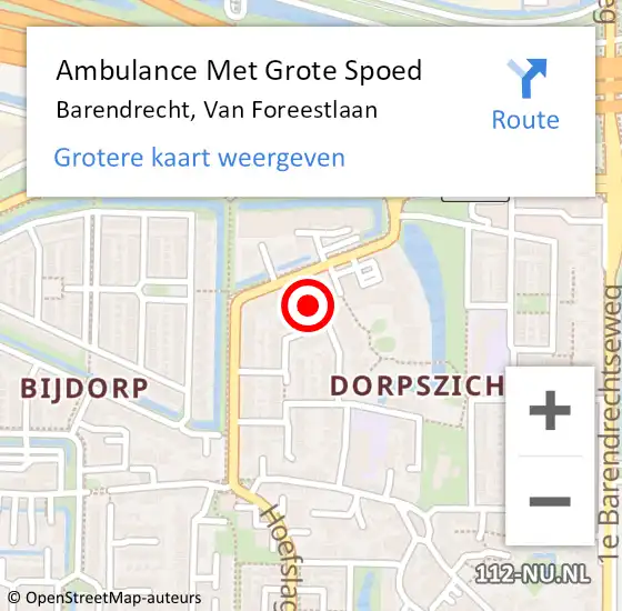 Locatie op kaart van de 112 melding: Ambulance Met Grote Spoed Naar Barendrecht, Van Foreestlaan op 23 april 2024 04:27
