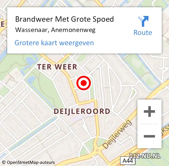 Locatie op kaart van de 112 melding: Brandweer Met Grote Spoed Naar Wassenaar, Anemonenweg op 23 april 2024 04:42