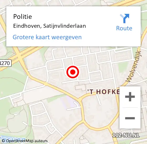 Locatie op kaart van de 112 melding: Politie Eindhoven, Satijnvlinderlaan op 23 april 2024 05:11