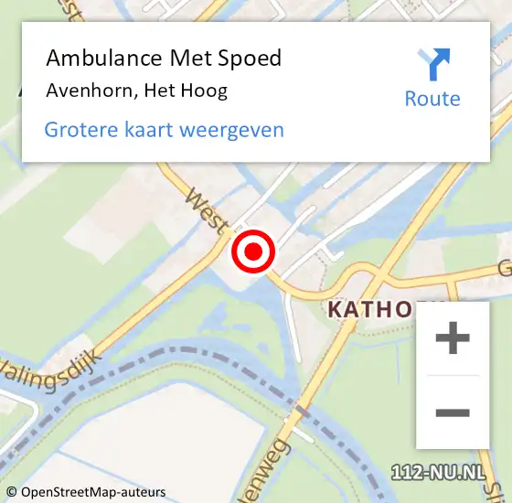 Locatie op kaart van de 112 melding: Ambulance Met Spoed Naar Avenhorn, Het Hoog op 23 april 2024 06:27