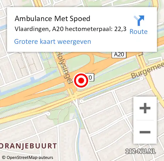 Locatie op kaart van de 112 melding: Ambulance Met Spoed Naar Vlaardingen, A20 hectometerpaal: 22,3 op 23 april 2024 06:35