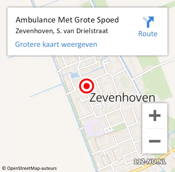 Locatie op kaart van de 112 melding: Ambulance Met Grote Spoed Naar Zevenhoven, S. van Drielstraat op 23 april 2024 06:39