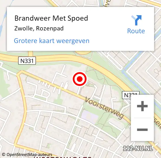 Locatie op kaart van de 112 melding: Brandweer Met Spoed Naar Zwolle, Rozenpad op 23 april 2024 07:17