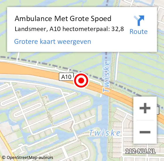 Locatie op kaart van de 112 melding: Ambulance Met Grote Spoed Naar Landsmeer, A10 hectometerpaal: 32,8 op 23 april 2024 07:44