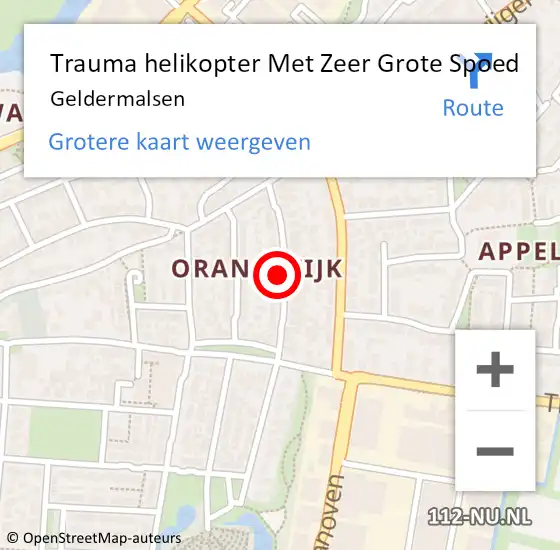 Locatie op kaart van de 112 melding: Trauma helikopter Met Zeer Grote Spoed Naar Geldermalsen op 23 april 2024 07:59