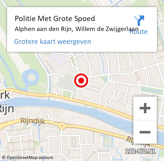 Locatie op kaart van de 112 melding: Politie Met Grote Spoed Naar Alphen aan den Rijn, Willem de Zwijgerlaan op 23 april 2024 08:29