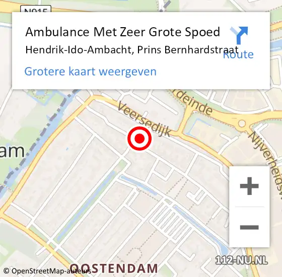 Locatie op kaart van de 112 melding: Ambulance Met Zeer Grote Spoed Naar Hendrik-Ido-Ambacht, Prins Bernhardstraat op 23 april 2024 08:37