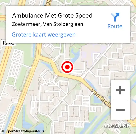 Locatie op kaart van de 112 melding: Ambulance Met Grote Spoed Naar Zoetermeer, Van Stolberglaan op 23 april 2024 08:44
