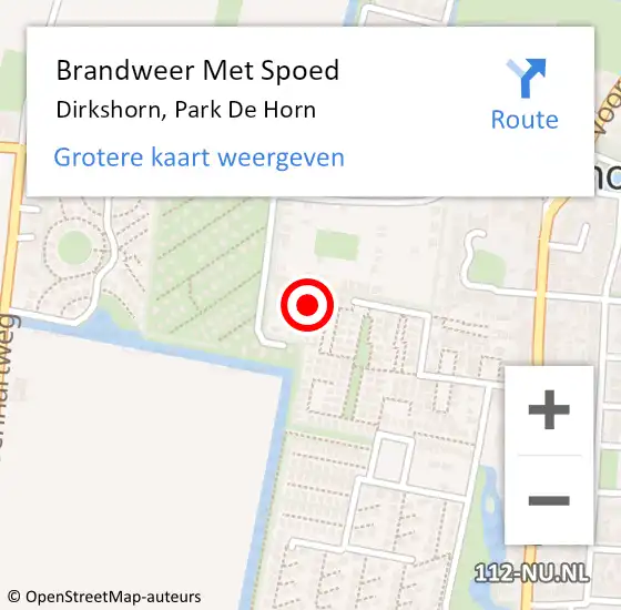 Locatie op kaart van de 112 melding: Brandweer Met Spoed Naar Dirkshorn, Park De Horn op 23 april 2024 09:03