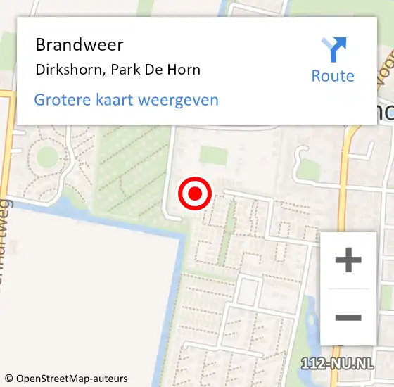 Locatie op kaart van de 112 melding: Brandweer Dirkshorn, Park De Horn op 23 april 2024 09:11