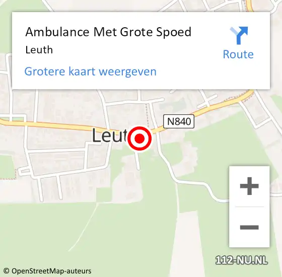 Locatie op kaart van de 112 melding: Ambulance Met Grote Spoed Naar Leuth op 23 april 2024 09:44