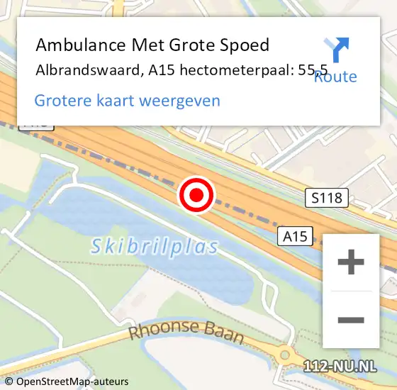 Locatie op kaart van de 112 melding: Ambulance Met Grote Spoed Naar Albrandswaard, A15 hectometerpaal: 55,5 op 23 april 2024 10:45