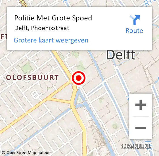 Locatie op kaart van de 112 melding: Politie Met Grote Spoed Naar Delft, Phoenixstraat op 23 april 2024 10:49