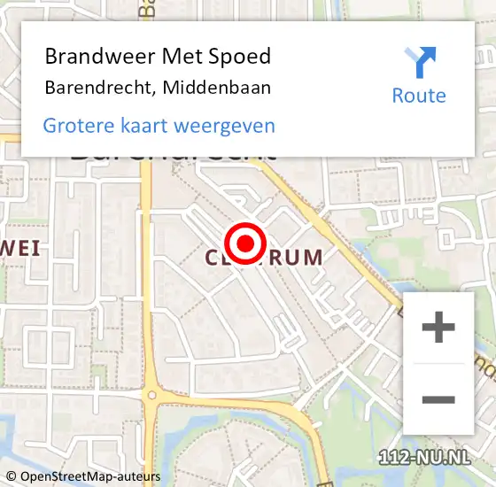 Locatie op kaart van de 112 melding: Brandweer Met Spoed Naar Barendrecht, Middenbaan op 23 april 2024 11:17